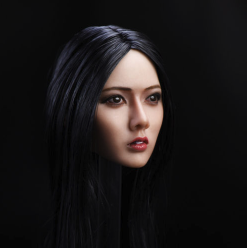 Scultura testa donna asiatica 1/6 CAPELLI LUNGHI NERI per 12" ABBRONZATURA PHICEN - Foto 2 di 3