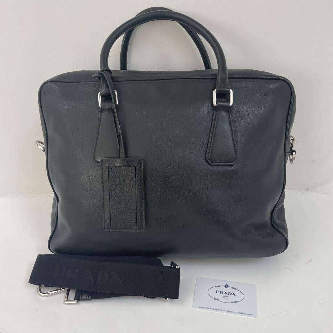 Prada Business Briefcase Shoulder Bag Handbag Leather Black Prada Business Briefcase Shoulder Bag Handbag Leather Black