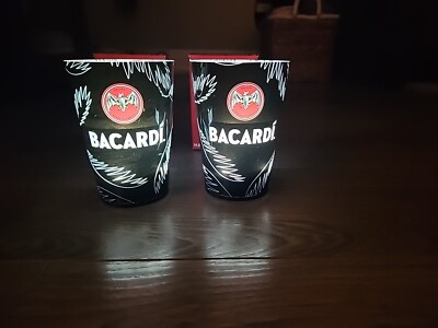 New Bacardi Black Halloween Glow 2 Cups Plastic Red Bat Drink New
