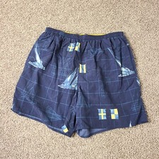 Vintage Nautica Mens Swim Trunks Board Shorts Sail Boats Large Blue Yellow Flags