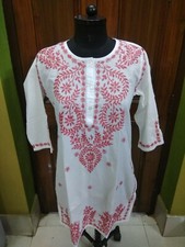 BLOUSE DRESS S 39" ETHNIC HANDMADE 100 COTTON TOP KURTA KURTI CHIKAN EMBROIDERY