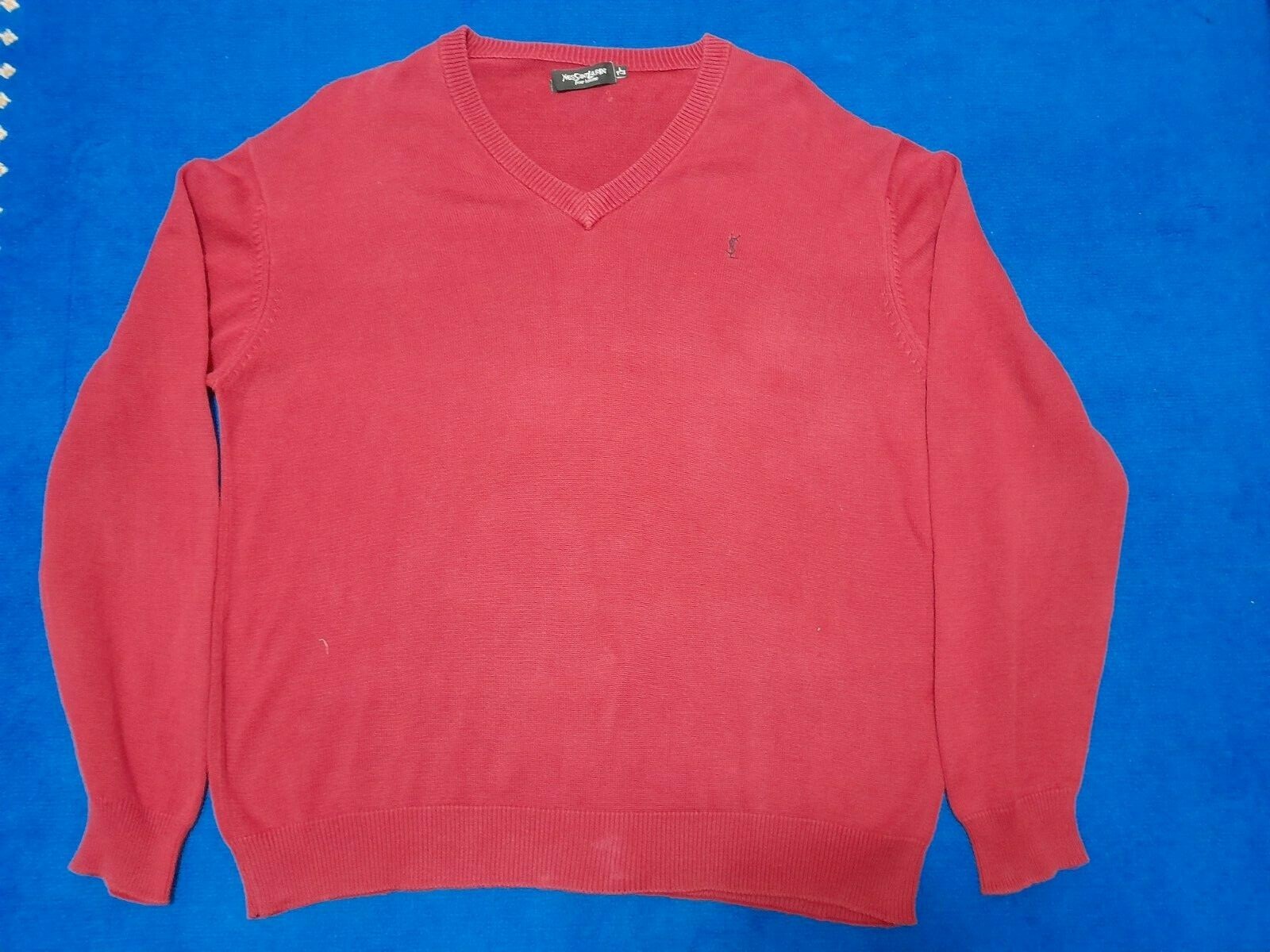 YVES SAINT LAURENT VINTAGE SWEATER FOR MEN'S 100% COTTON V NECK SIZE L