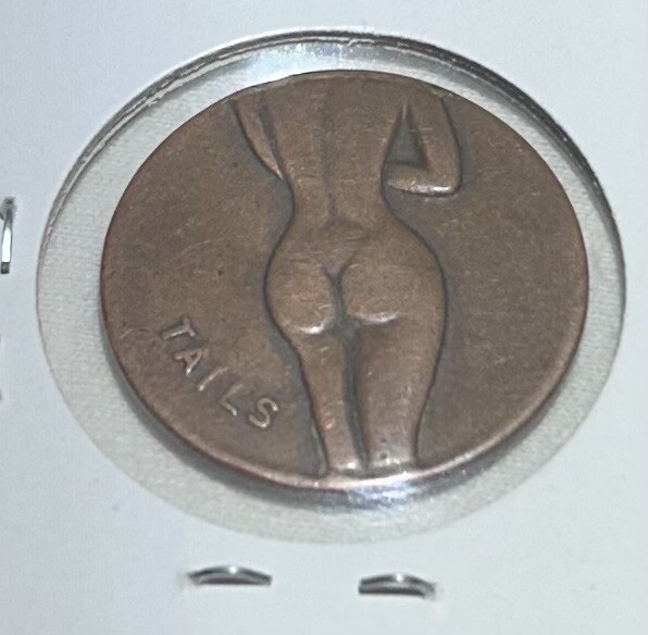 Vintage Nude Naked Lady Heads or Tails Flip Coin Novelty Pin Up