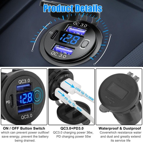 1 Pcs 12V Dual USB Car Charger With Voltmeter Efficient For 12V 24V Boat RV C - Afbeelding 6 van 9