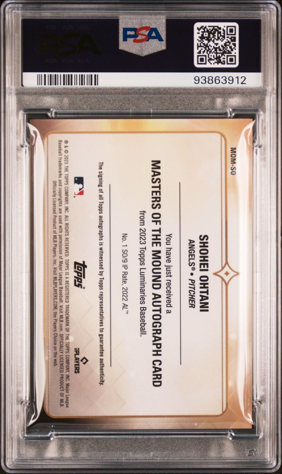 2023 LUMINARIES SHOHEI OHTANI MASTERS/MOUND AUTO CERT #MOMSO PSA 9 MT Auto 10 view 2