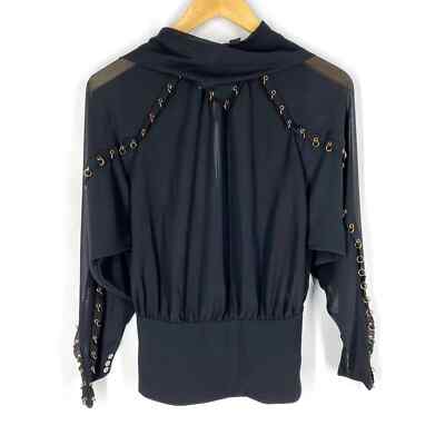 Topshop Idol Chainmail Top Womens Sheer Black Rings Long Sleeve Blouse NWT US 2