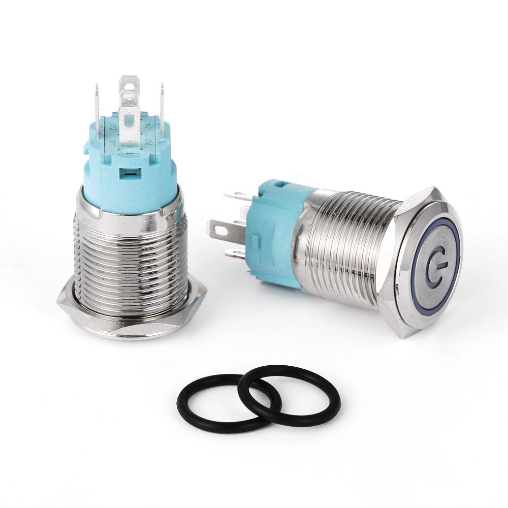 Metal On/Off Illuminated Power Switch Push Button Blue LED Light 12V ...