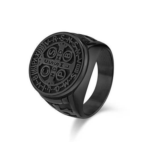 Stainless Steel Mens Catholic St Saint Benedict Cross Ring Exorcism Medal 4color - Picture 5 of 23