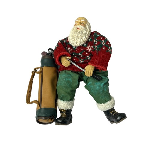 Golfing Santa Christmas Figure With Sweater and Golf Bag 9.5" Tall - Picture 2 of 4