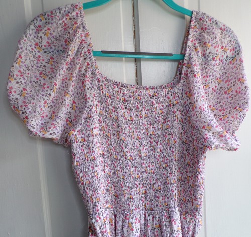 Indigo Rose Size M Mini Floral Midi Dress Smocked Cottage Core Feminine Lined - Picture 4 of 7
