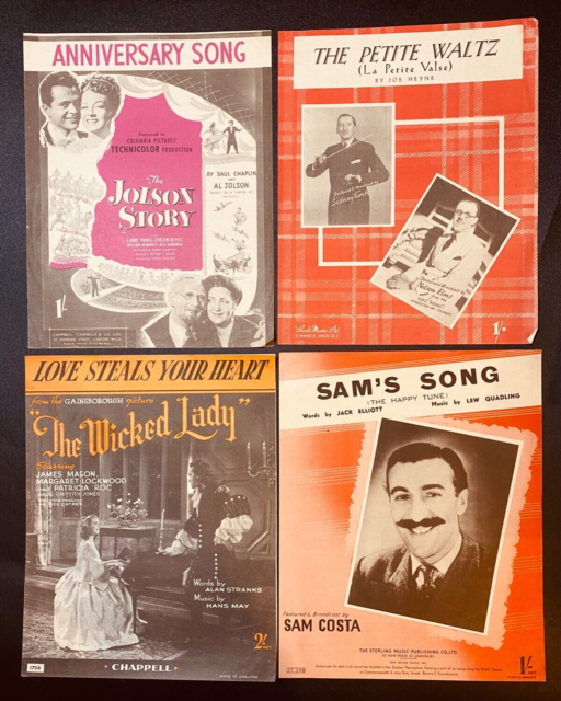Sheet Music 1950/60&#039;s Four Titles Framing or Use Approx 8.5" x 10.5" Vintage Art