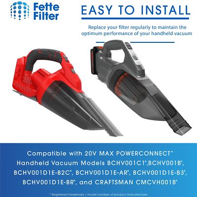 Filter Replacement For BLACK+DECKER 20V MAX POWERCONNECT Handheld Vacuum Models BCHV001C1, BCHV001D1, BCHV001B