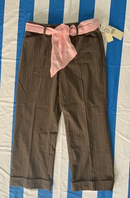 Womens Valerie Stevens Brown Pink Pin Striped Crop Pants Size 4 NWT Fashion Tie