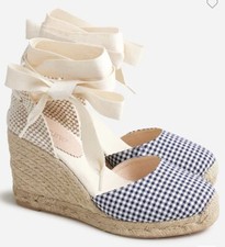 J. Crew Beige Lace Up Espadrille Wedges  High Heel Comfort