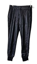 CeCe Black Faux Leather Front Mixed Media Jogger Pants Size 2
