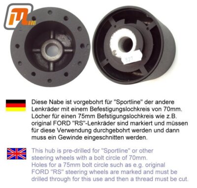 FORD Fiesta MK1 RS steering wheel hub universal circle Ø=70/75mm