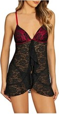 -BLACK LACE BABYDOLL  THONG SPAGHETTI STRAPS CHEMISE NIGHTGOWN BRA 3X 22W - 24W