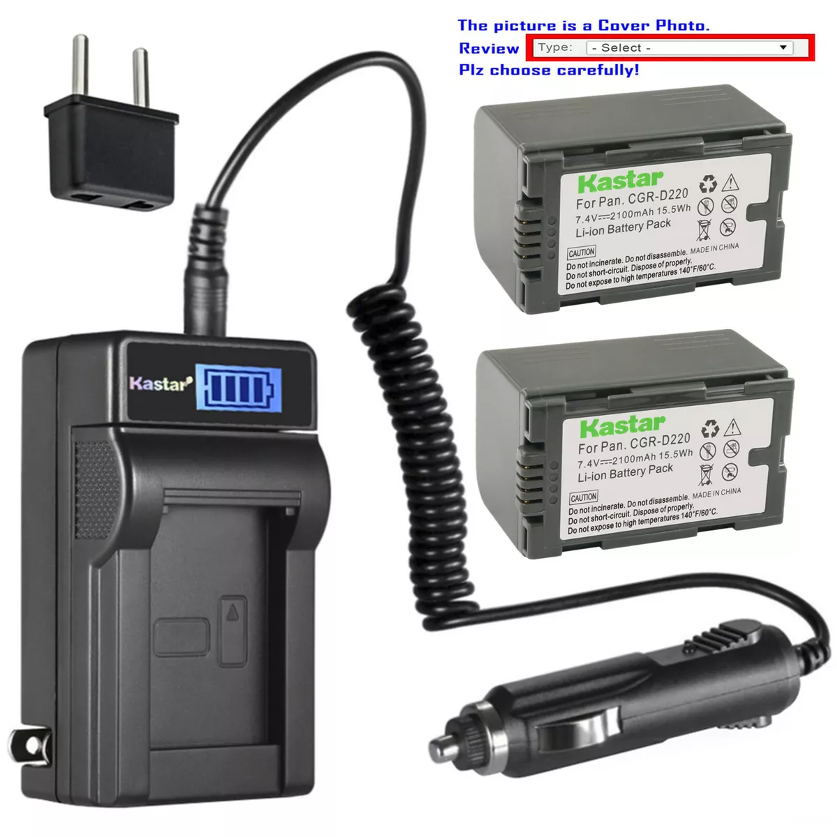 Kastar CGA-D16S Battery LCD AC Charger for Panasonic NV-MX3 NV-MX5