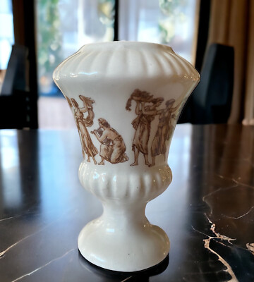 Vtg Capidimonte Miniature Greek Scene Amphora Vase Urn Nuova CR Crown Brown
