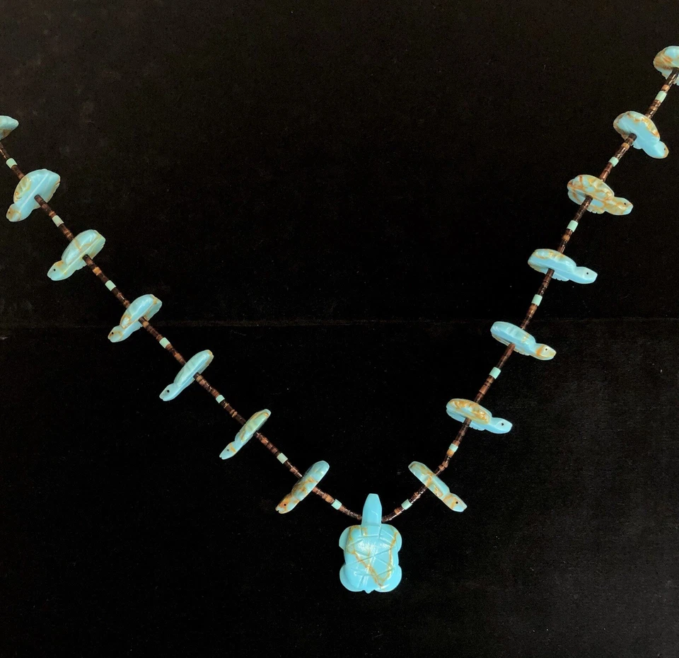 COLLAR FETICHE TORTUGA TURQUESA COBRE VINTAGE 15 PLATA ANIMAL SUROESTE Foto 4 de 4