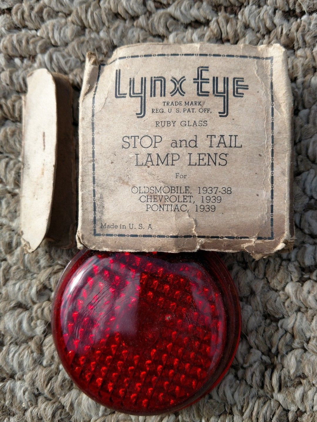 Stop and Tail Lamp Lens,1937-38 Olds '39 Chevy '39 Pontiac NOS, Hot Rod, Rat Rod