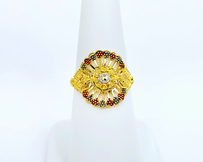 #ad #ad 22K Solid Yellow Gold Enamel Ring Genuine Hallmarked 916 Handcrafted Size US 7 $979.60