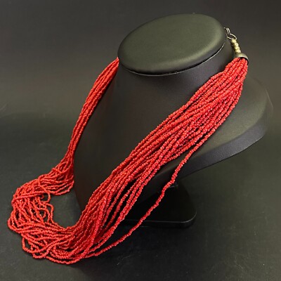 Collier Ancien à Plusieurs Rangs En Pierres Rouge Corail - Occasion, Origine Suisse