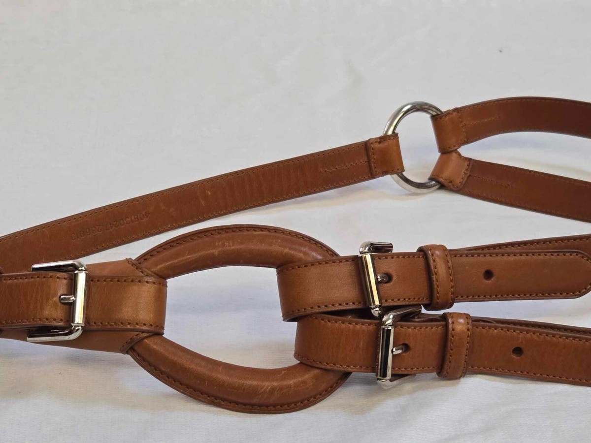 Ralph Lauren Women's Tri-Strap Leather Brown Belt Made in