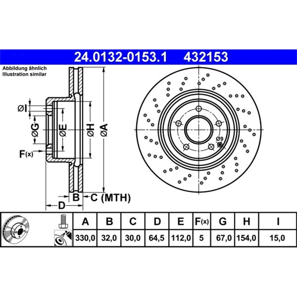 2X ATE Disques de Frein Avant 330,0mm Perforé / Intérieur Convient Pour - Photo 3/4