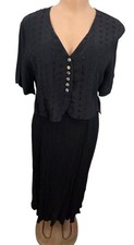 Vtg 90s Notations Black Maxi Dress Eyelet Crinkle Women L NOS  Whimsygoth Grunge