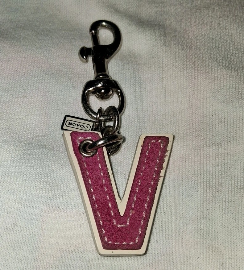 Coach Leather Initial V Keychain Charm