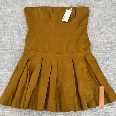 NWT Reformation Isabeli Strapless Linen Pleated Mini Dress Ginger Size 12 |  eBay