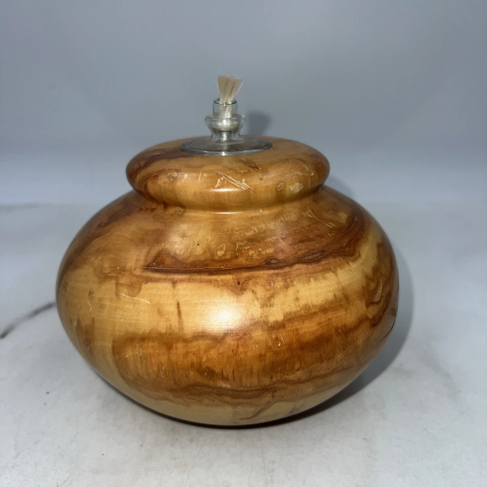 Jarrón de madera de colección difusor de lámpara de aceite de madera torneado a mano firmado Dan Morris Foto 4 de 4