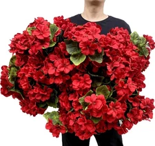 Pack of 12 Red Silk Geraniums Bundles Artificial Flower Bouquets