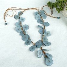 Tagua Nut Jewelry Necklace natural beach resort decor sky blue laqueta 8128.29