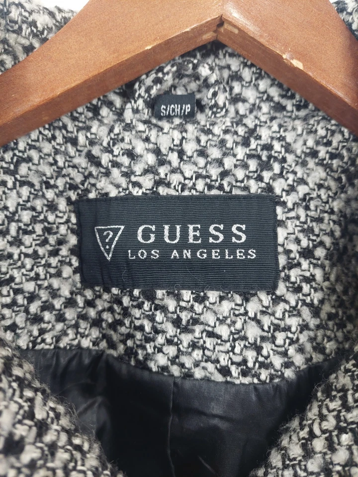Abrigo para mujer GUESS Los Angeles Pea negro a cuadros mezcla de lana talla pequeña Foto 2 de 4