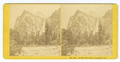D1380~ CALIFORNIA Bridal Veil Falls Yosemite 1870s Stereoview Hazeltine/Kilburn