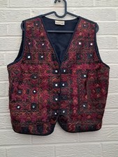 Vintage Sanskriti Waistcoat Hippy Boho Embroidered Indian Cotton mirror One Size