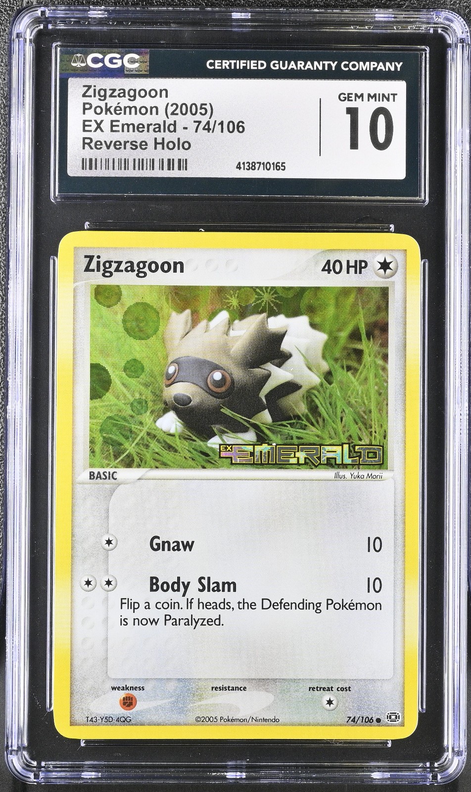 CGC 10 GEM MINT Zigzagoon EX Emerald 74/106 Reverse Holo Stamped Pokemon Card