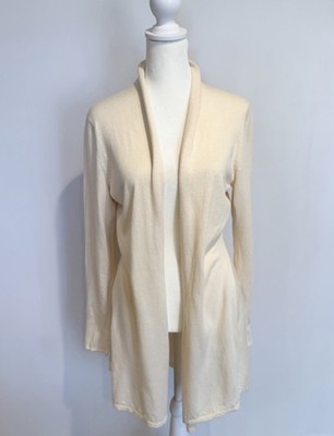 Peruvian Connection Cardigan Sweater M Beige Pima Cotton Long Sleeve Peplum