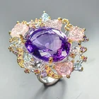 Handmade 43 ct+ gems Natural Amethyst Ring 925 Sterling Silver Size 7 /R458823