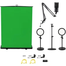 Ikan Homestream Video Kit #4 with 2x Desktop Lights, Pull-Up Green Screen & Podc
