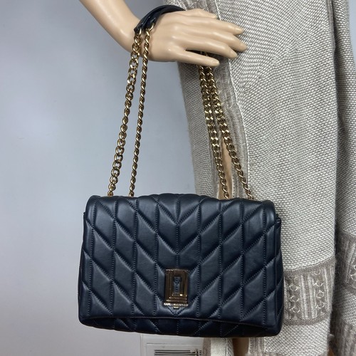 KARL LAGERFELD PARIS Lafayette Leder Schultertasche Crossbody gesteppt Goldkette