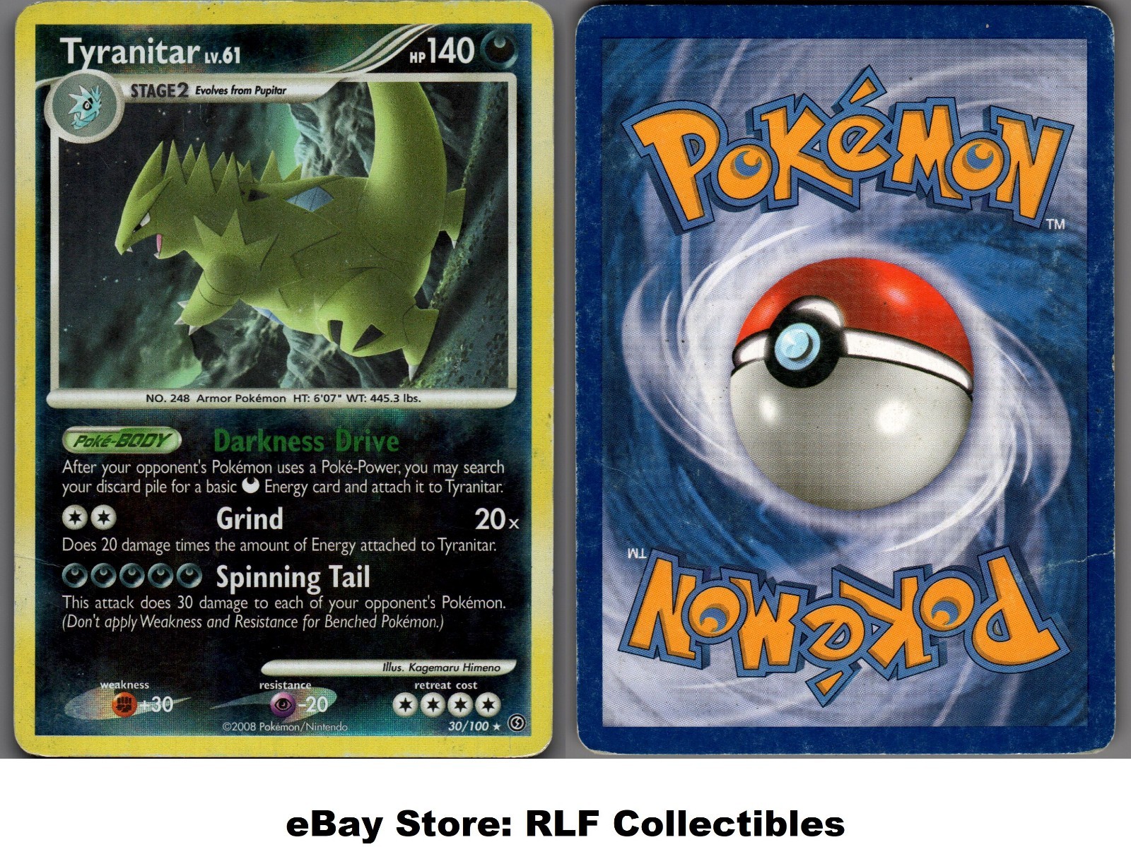 2008 Pokemon, D&P Stormfront, #30/100 Tyranitar Lv. 61, Reverse Holo Rare
