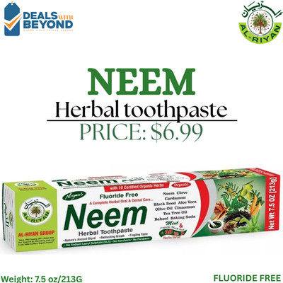 Organic neem herbal toothpaste, Al Riyan fluoride-free, 10 in 1 natural, 7.5 oz
