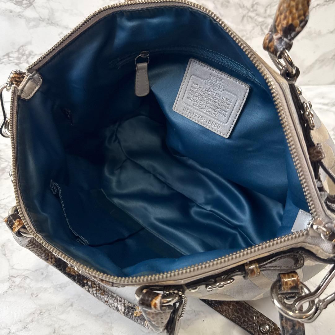 COACH Big C Jacquard Python Print Leather 2way Ha… - image 9