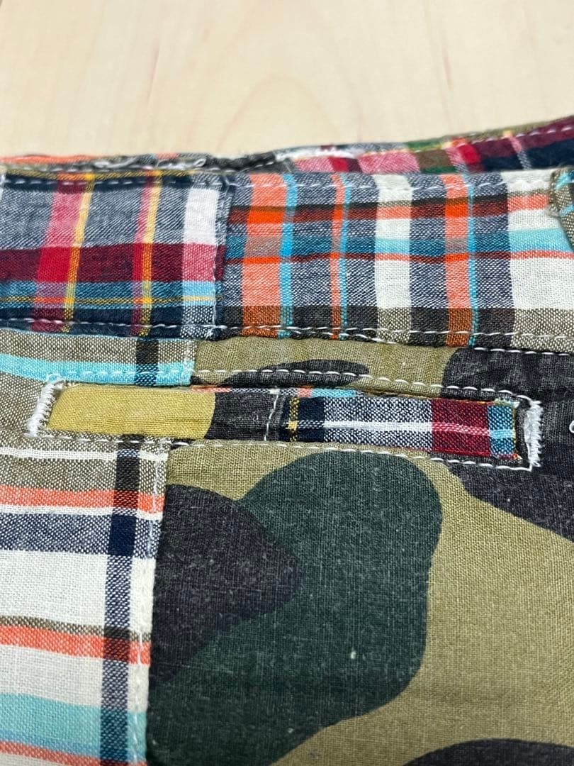 A BATHING APE Patchwork Shorts Half Pants Green Camo/Multicolor Plaid XL thumbnail 5