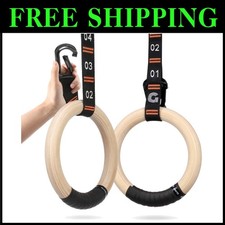 Birch Wooden Gymnastic Rings with Adjustable Straps