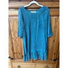 Urban Mangoz Teal Blue Rayon Mini Dress Crochet Lace Trim Boho Embroidered M