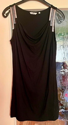 TOM TAILOR Damen Top Gr. S schwarz Wasserfallausschnitt Pailletten